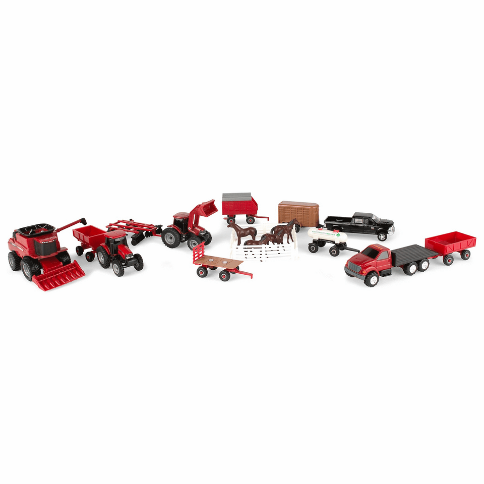 1:64 CASE IH Scale Farm Toy Playset - 20 Piece Value Set with Tractors, Truck, Combine, Farm Implements, Toy Animals and more