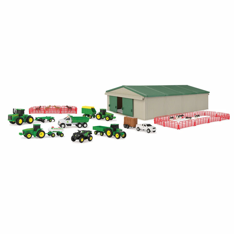 John Deere 70 Piece Farm Value Set with vehicles, implements, animals and shed