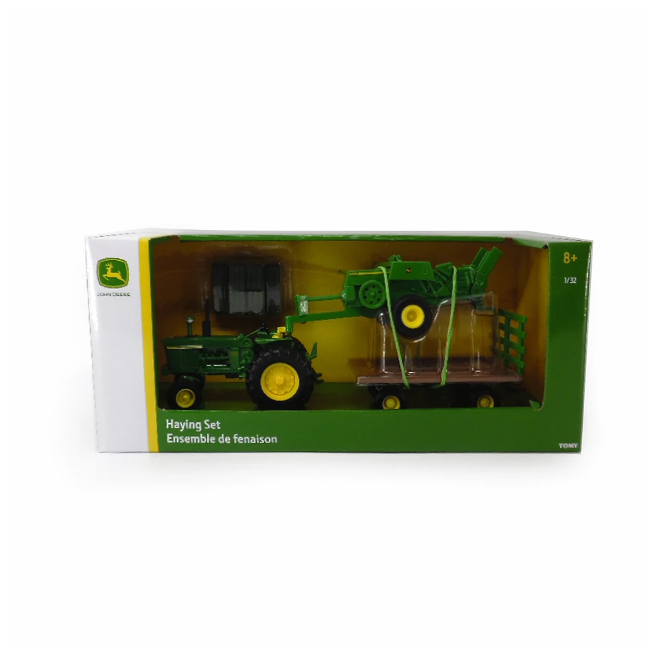 John Deere 1:32 Scale Haying Set, with Die Cast Tractor, Baler and Wagon - 15 Piece Farm Playset