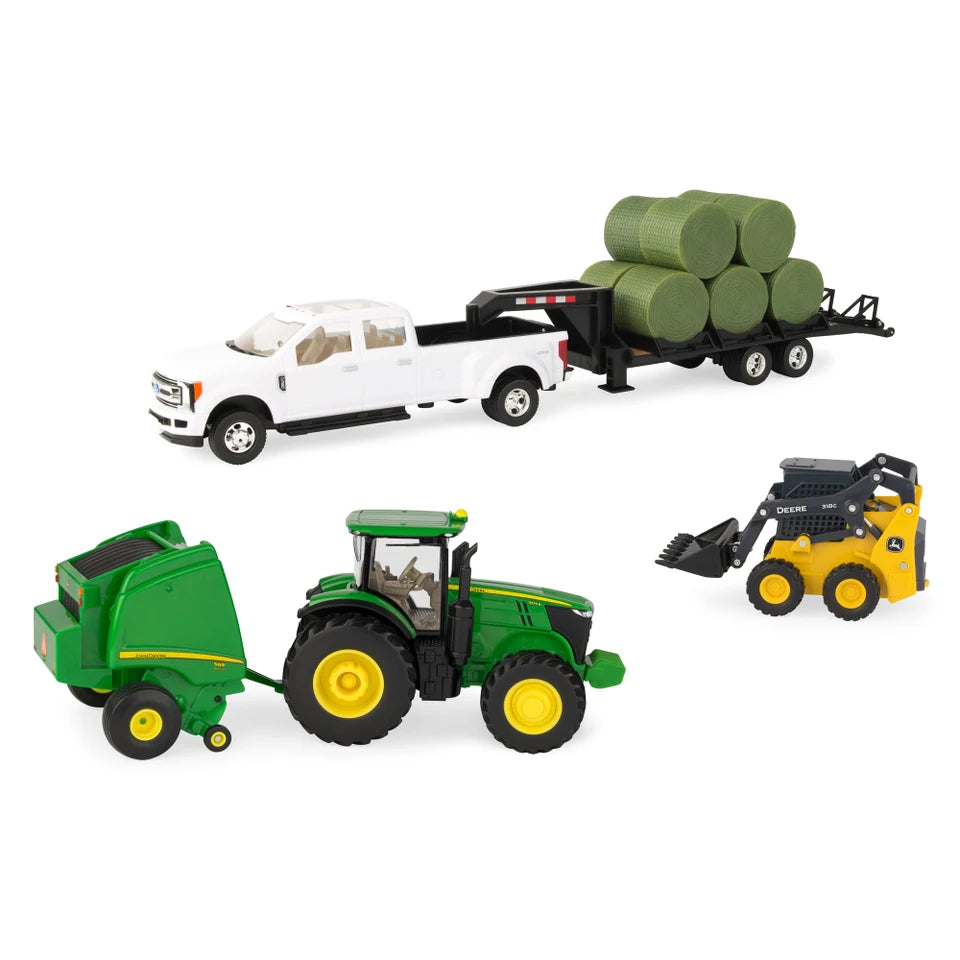 John Deere 1:32 Scale Round Bale Haying Set