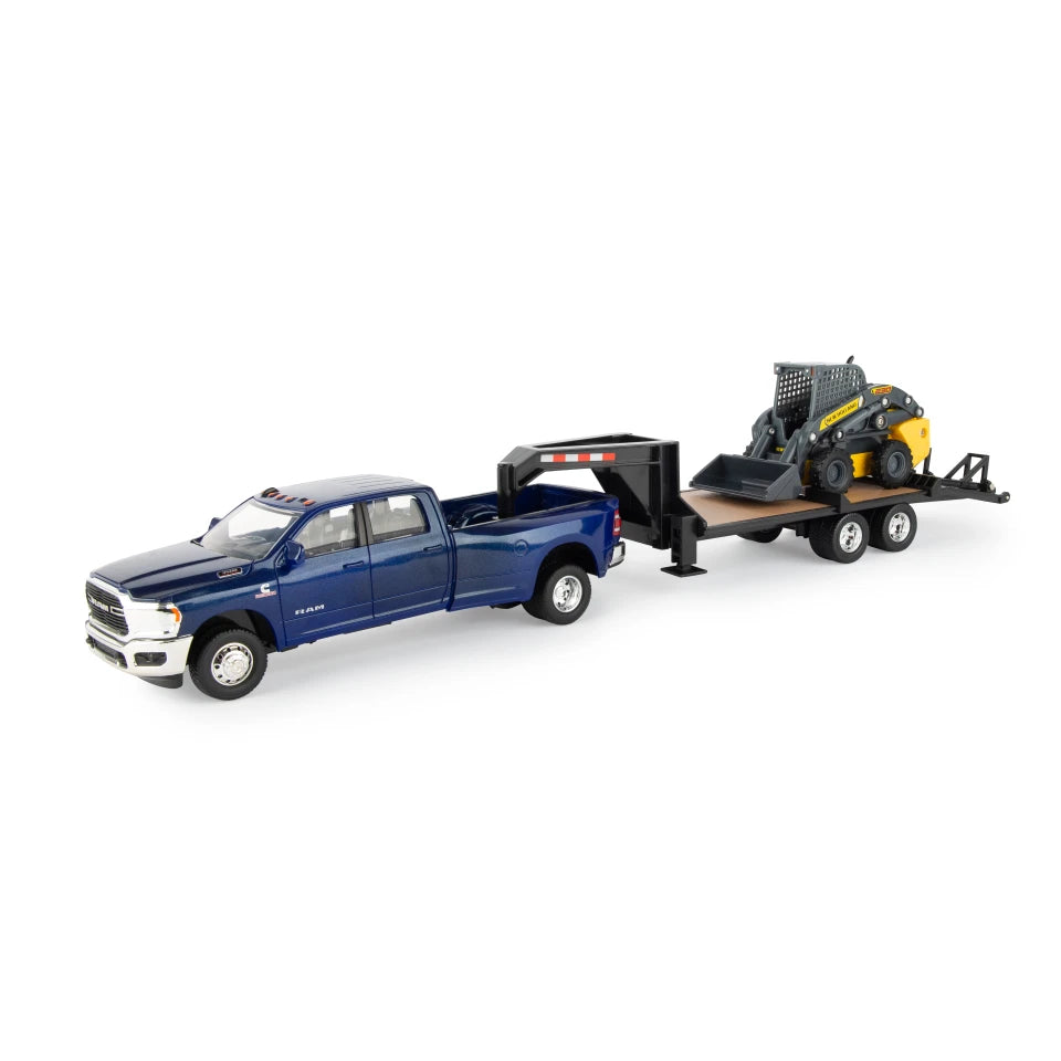 32 Ram 3500 Pickup With New Holland L230 Skid Steer and Gooseneck Trailer