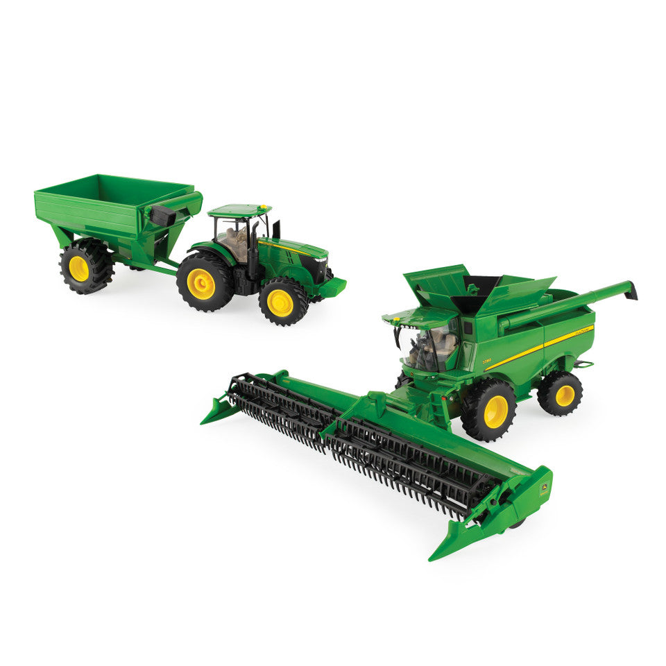 John Deere 1:32 Scale Farm Toy Harvesting Set with Tractor, Grain Cart and Combine