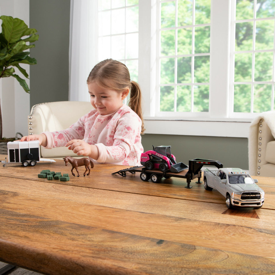 1:32 Scale RAM Pickup Truck Toy with Case Construction SV340B Skid Steer, Trailers and Accessories