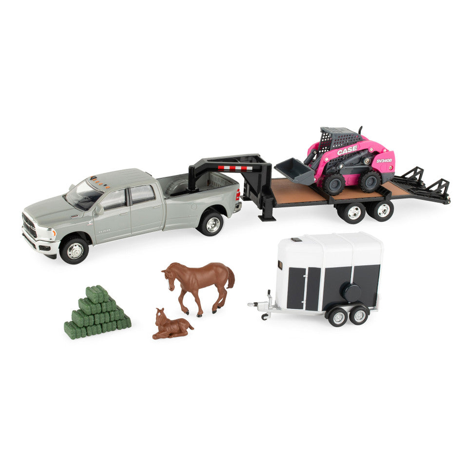 1:32 Scale RAM Pickup Truck Toy with Case Construction SV340B Skid Steer, Trailers and Accessories