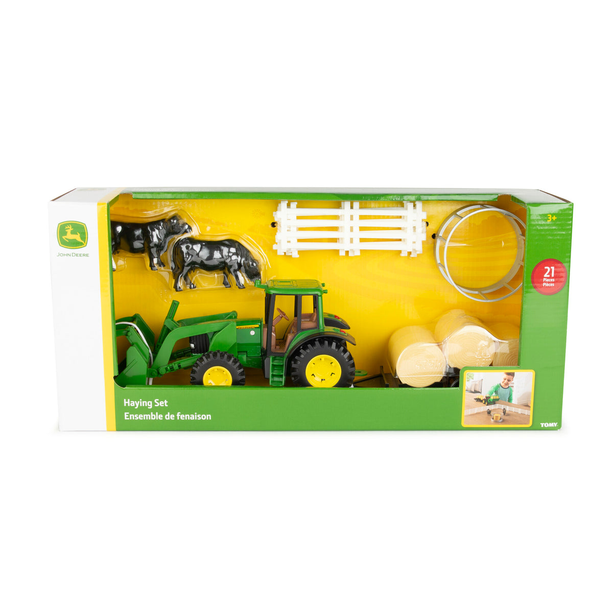 John Deere 1:32 Scale Haying Set, with Tractor, Trailer, Farm Animals and More