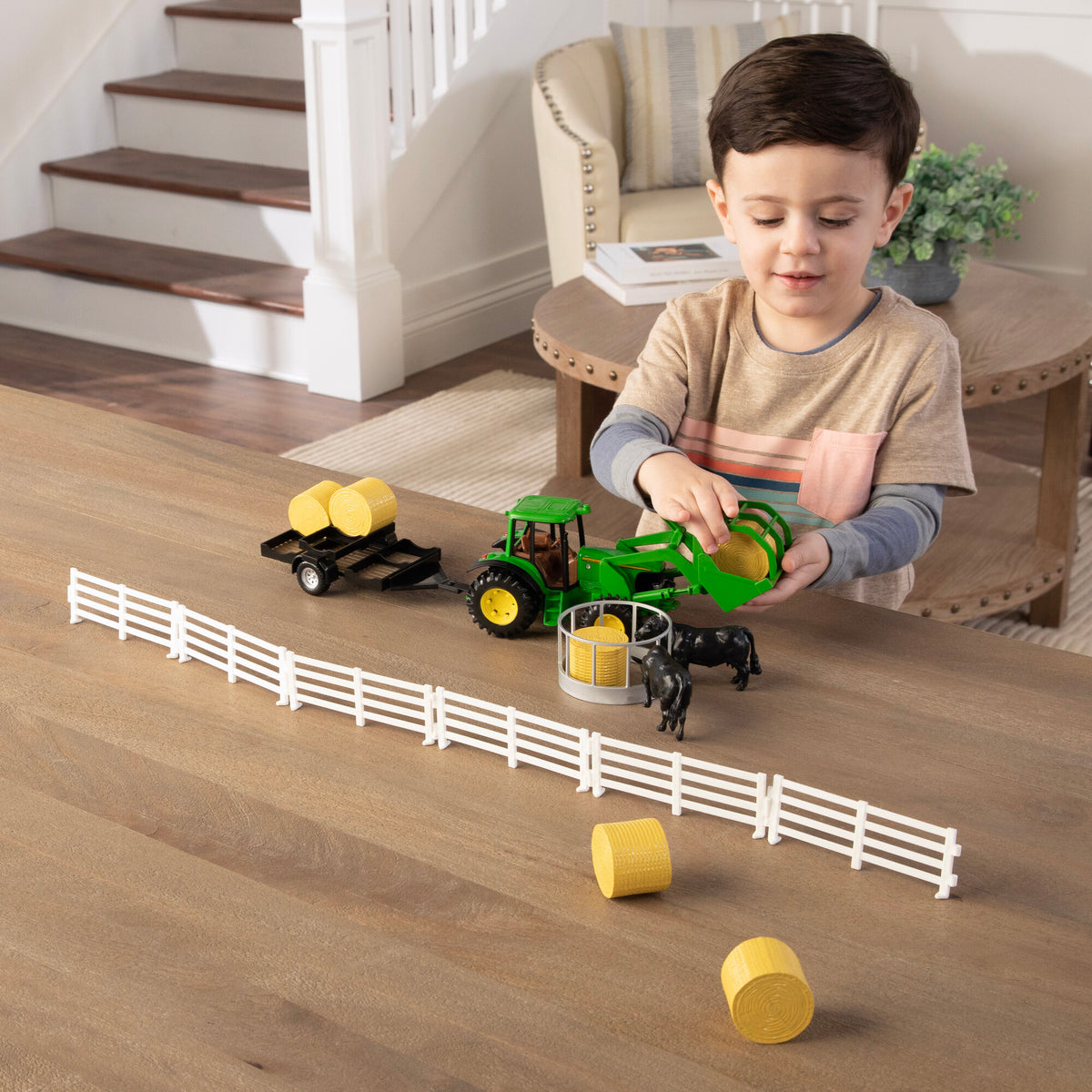 John Deere 1:32 Scale Haying Set, with Tractor, Trailer, Farm Animals and More