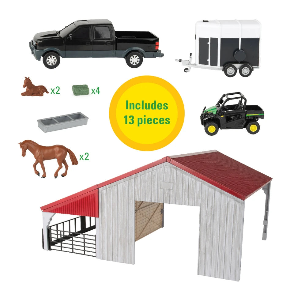 1:32 Scale Weathered Barn – 13 Piece Farm Playset