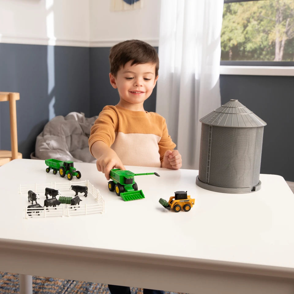 John Deere 1:64 Scale Farm Toy Playset with Grain Bin – 20-piece Toy Set