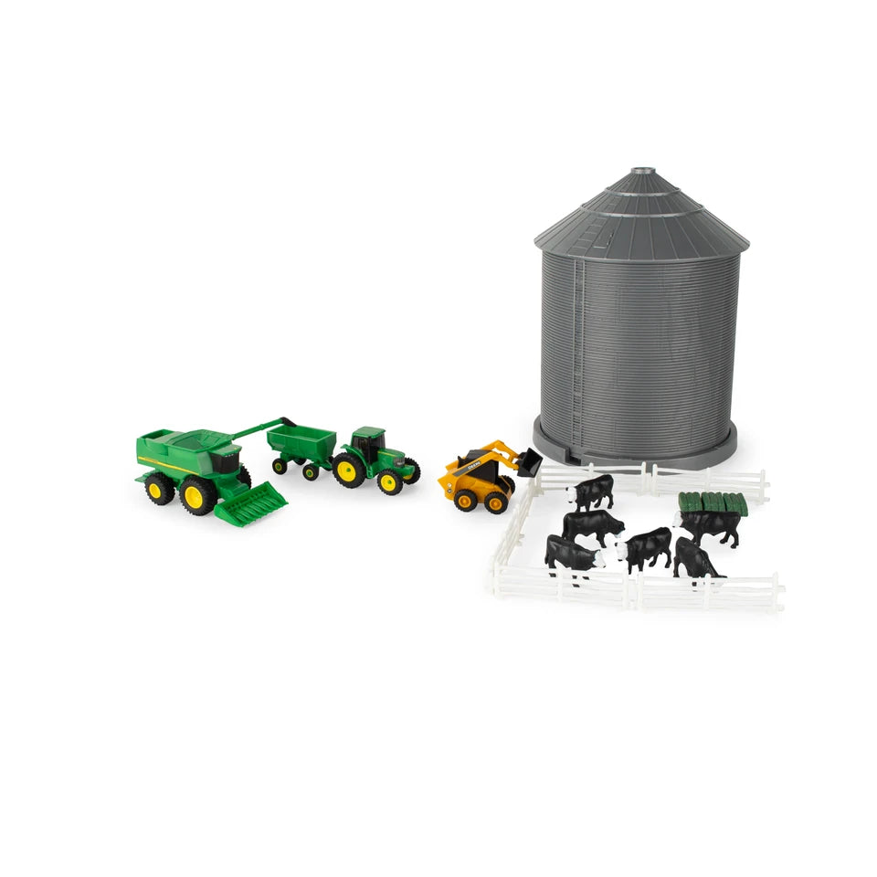 John Deere 1:64 Scale Farm Toy Playset with Grain Bin – 20-piece Toy Set