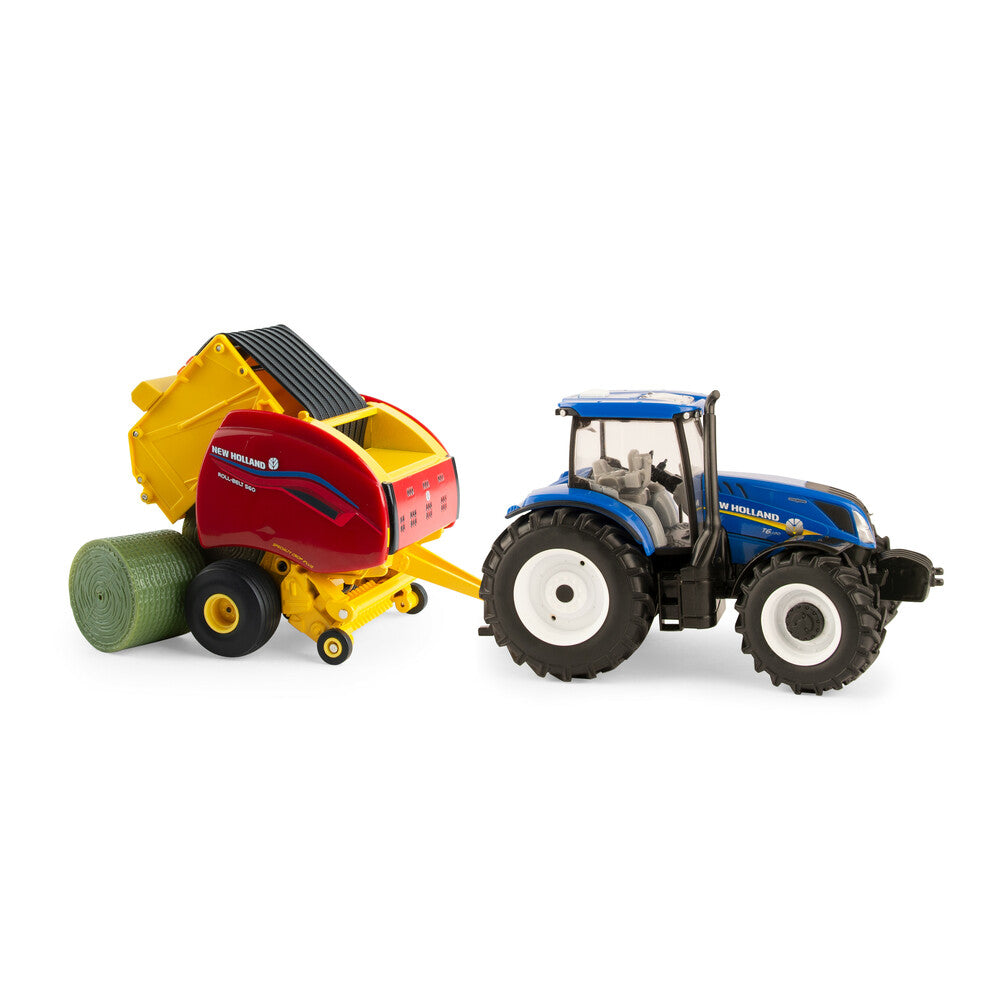 1:32 New Holland T6.180 Tractor & Round Baler Set