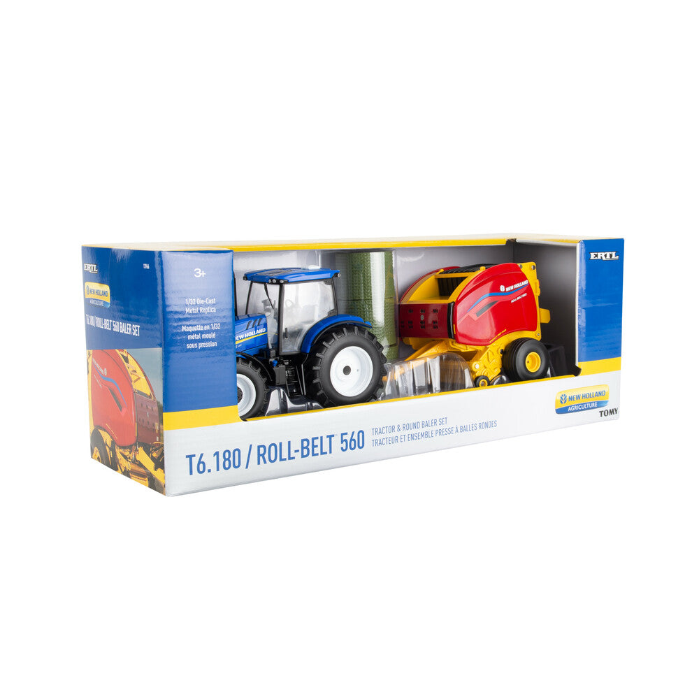 1:32 New Holland T6.180 Tractor & Round Baler Set